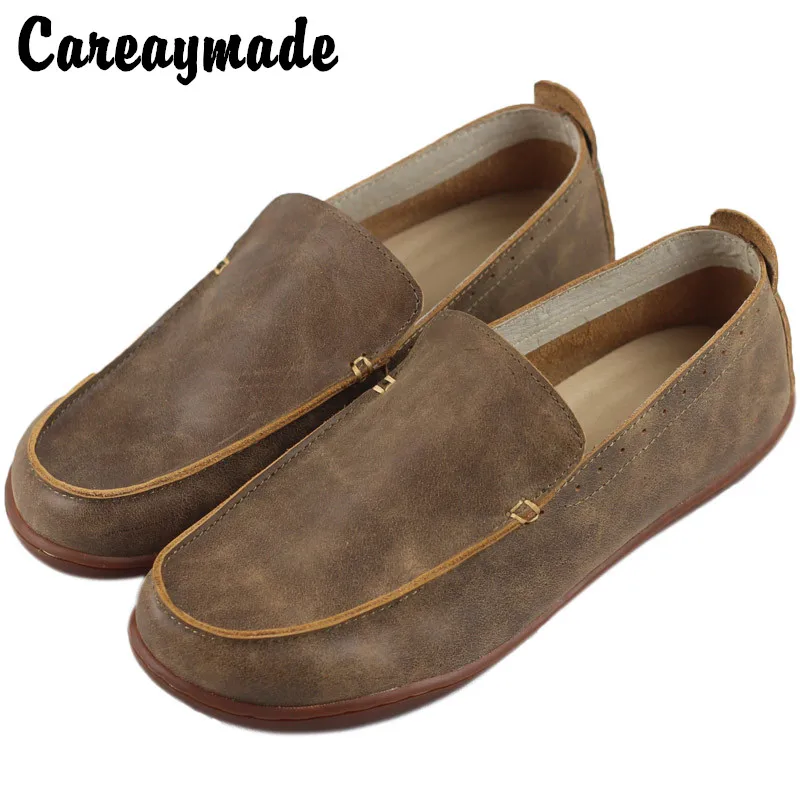 Careaymade-Genuine leather retro casual shoes men&#39;s handmade flat bottom... - $93.35