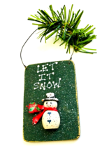 Let It Snow Wooden Sign Ornament Snowman Decor Green Holiday Christmas - $8.90