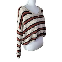 Wild Fable Crop Sweater Shirt Soft Thick Warm Stripes Brown Beige Long Sleeve - £6.73 GBP