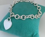 9&quot; Large Tiffany &amp; Co Sterling Silver Blank Heart Tag Charm Bracelet - £241.24 GBP