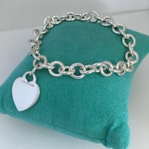 9&quot; Large Tiffany &amp; Co Sterling Silver Blank Heart Tag Charm Bracelet - $299.95