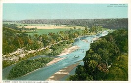 DB Postcard IA G421 Down the Des Moines Valley River Bridge Birds Eye View - $7.67