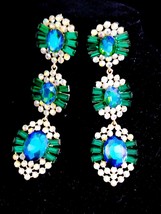 Green AB Drop Earrings, Rhinestone Chandelier Earrings, Stage or Pageant Jewelry - £33.23 GBP