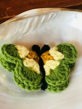 Hand Crocheted Large Green Yellow &amp; Gold Retro Hippie BUTTERFLY Pin Brooch or - £8.17 GBP