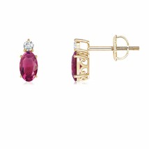 Pink Tourmaline Oval Stud Earrings with Diamond in 14K Gold (Grade-AAAA , 5x3MM) - £447.48 GBP