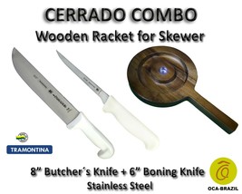 Cerrado Combo - Wooden Racket for Skewer + 8&quot; Butcher Knife  + 6&quot; Boning... - £55.04 GBP