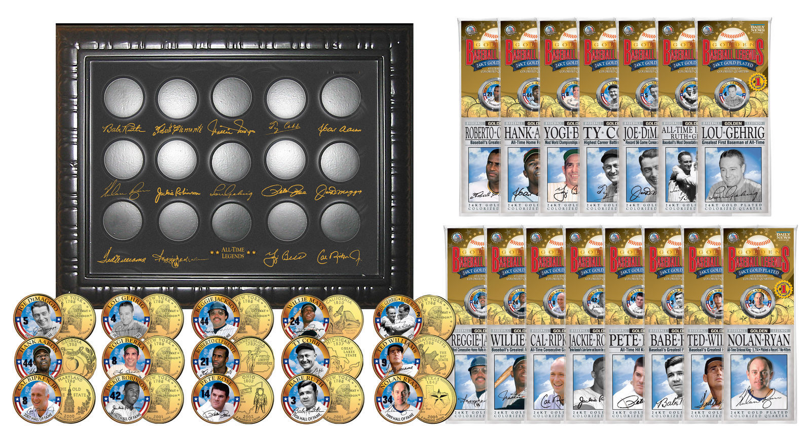 Primary image for BASEBALL LEGENDS 15-Coin Set 24K Gold Plated State Quarters w/Display SUPER SALE