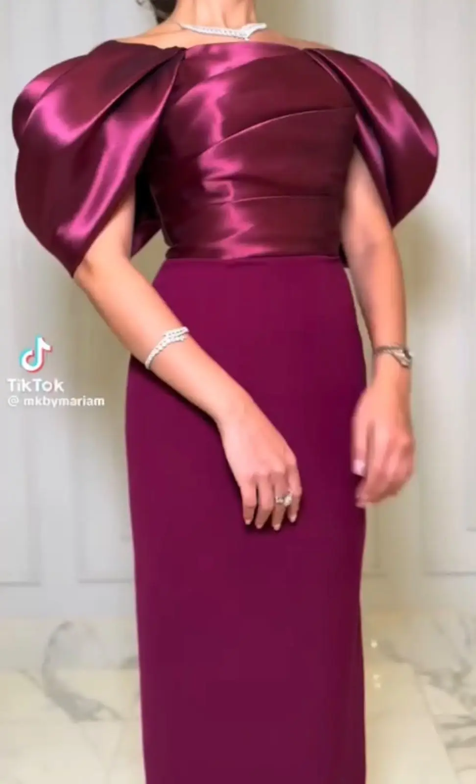 Boat Neck Portrait Floor Length Straight Dress Satin and Jersey Evening ... - $112.00