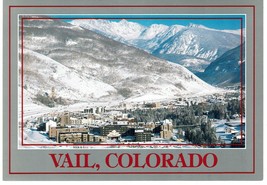 Vail Colorado Postcard 90s snowy mountains town aerial view trees gore range - £2.31 GBP