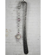 Owl Beaded Shepherd Hook Bookmark Handmade Crystal Ceramic Pink Silver 6... - $14.84