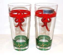 LOVELY PAIR OF VILLEROY &amp; BOCH CHRISTMAS 6&quot; PEACE RED BOW GOLD HIGHBALL ... - £19.85 GBP