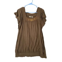 Apt 9 Womens Size 1X. brown Cap Sleeve Shirt Top Tunic Beaded Collar Square Neck - £6.99 GBP