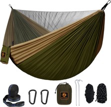Camping Hammock, Lightweight Nylon Parachute Hammock With, Green And Khaki. - $35.92