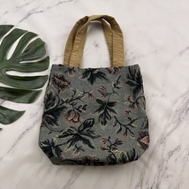 Vintage Handmade Tapestry Tote Bag Green Brown Floral Woven Medium Cottage - $25.73