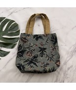 Vintage Handmade Tapestry Tote Bag Green Brown Floral Woven Medium Cottage - $25.73
