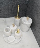 Luxury White Marble Bathroom Accessory Set | 7-Piece Vanity Set with Gol... - $1,026.50