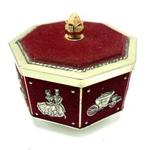 Vintage Confection Storage Tin w Red Flocking Victorian 19th Century Theme - £14.38 GBP