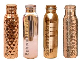 Handmade Copper Water Bottle Diamond Hammered Combo Plain Smooth Health Benefits - £48.94 GBP