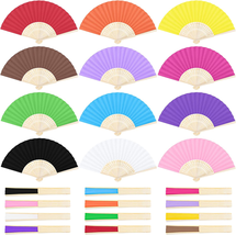 Handheld Paper Fans Paper Folding Fans 24 Pieces with Bamboos for Wedding Gift, - £24.50 GBP