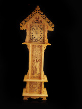 Tall fretwork Mantle Clock - small grandfather design - unusual carved wood cloc - £509.96 GBP