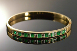 5.25Ct Princess Cut Emerald 14K Yellow Gold Over Women&#39;s Pretty Bangle Bracelet - £125.49 GBP