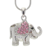 Elephant Pink Crystal Pendant Necklace White Gold - $14.19