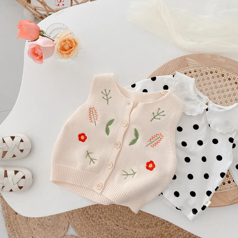 Sporting 2022 Korean Style Spring Baby Girl Vest Knitting Round Collar Sleeveles - £32.77 GBP