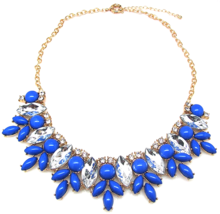 Blue Acrylic Crystal Rhinestone Bib Collar Statement Necklace - £10.93 GBP