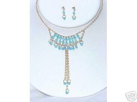 Crystal Collection Chandelier Aqua Bead Necklace Set - £8.11 GBP