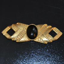 Vintage large gold tone black cab cabochon Brooch Pin jewelry - $9.89