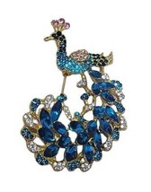 Peacock brooch gold plated broach colourful stones celebrity queen design pin i2 - £18.07 GBP