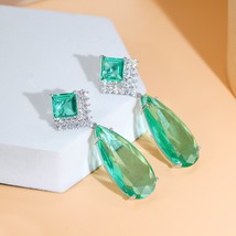 CWWZircons Fancy Big Dop Dangle Green CZ Zircon Crystal Earrings for Women Silve - £17.33 GBP