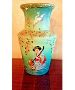Antique Hand Painted Chinoiserie French Glass Vase 19th century - $5,635.88 MXN