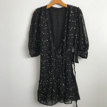 AllSaints Dress Black 4 Star Nala Gracie Semi Sheer Puff Sleeves Wrap Mi... - £19.80 GBP