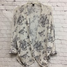 Chico Womens Cardigan Sweater Off White Black Floral Open Front Stretch S - £7.12 GBP