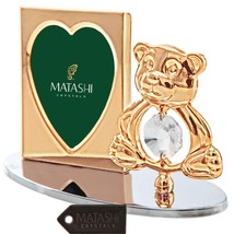 24k Gold Plated Teddy Bear Picture Frame Made with Genuine Matashi Crystal - $24.99