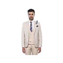 Men 3pc European Vested Suit WESSI by J.VALINTIN Extra Slim Fit JV31 Beige plaid image 5