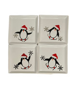 Crate &amp; Barrel Penguin Skating Santa Hat Christmas Appetizer Plate Set of 4 - $33.55 CAD