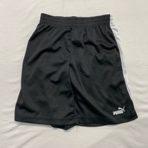 Puma Shorts Boys Size Small Black White Polyester Elastic Waist Athletic Shorts  - $12.37