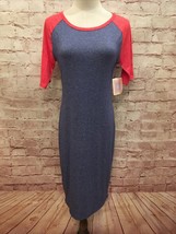 LuLaRoe Womens XS Julia Pencil Sheath Dress Raglan Sleeve Blue Red Heath... - $22.40