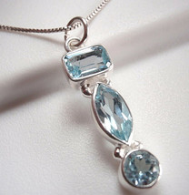 Blue Topaz Triple-Gem 925 Sterling Silver Necklace Corona Sun Jewelry - £21.64 GBP