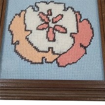 Vintage Framed Needlepoint Sand Dollar Photo 6&quot; X 6&quot; Nautical Decor Wall... - £22.07 GBP