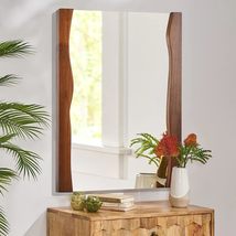 Irregular Rectangle Wood Wall Mirror With Live Edge Wood Frame, Asymmetrical 20 - £85.21 GBP