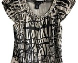 Bob Mackie Women Size S Black White  Blouse Beaded Short Sleeved Career - $17.42