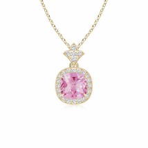 ANGARA Vintage Inspired Cushion Pink Tourmaline Halo Pendant in 14K Solid Gold - £531.65 GBP