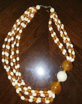 Chunky Multi Strand Root Beer and Cream Lucite Beaded Necklace Vintage  ... - £53.88 GBP