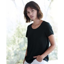 Quince Womens Washable Stretch Silk Tee Keyhole Back Scoop Neck Black S - £30.84 GBP
