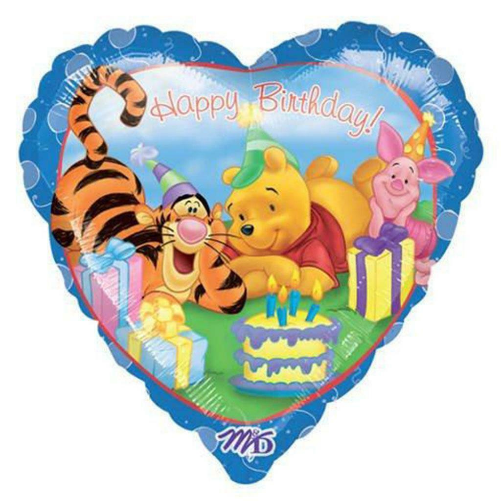 Primary image for Winnie Pooh & Friends Heart-Shaped Happy Birthday 18" Foil Mylar Balloon New