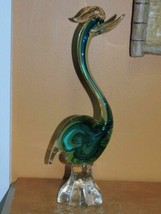 Art Glass Crane / Bird Green &amp; Blue 10.25&quot; sommerso unmarked Italian Murano - $58.49