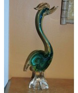 Art Glass Crane / Bird Green &amp; Blue 10.25&quot; sommerso unmarked Italian Murano - £46.00 GBP
